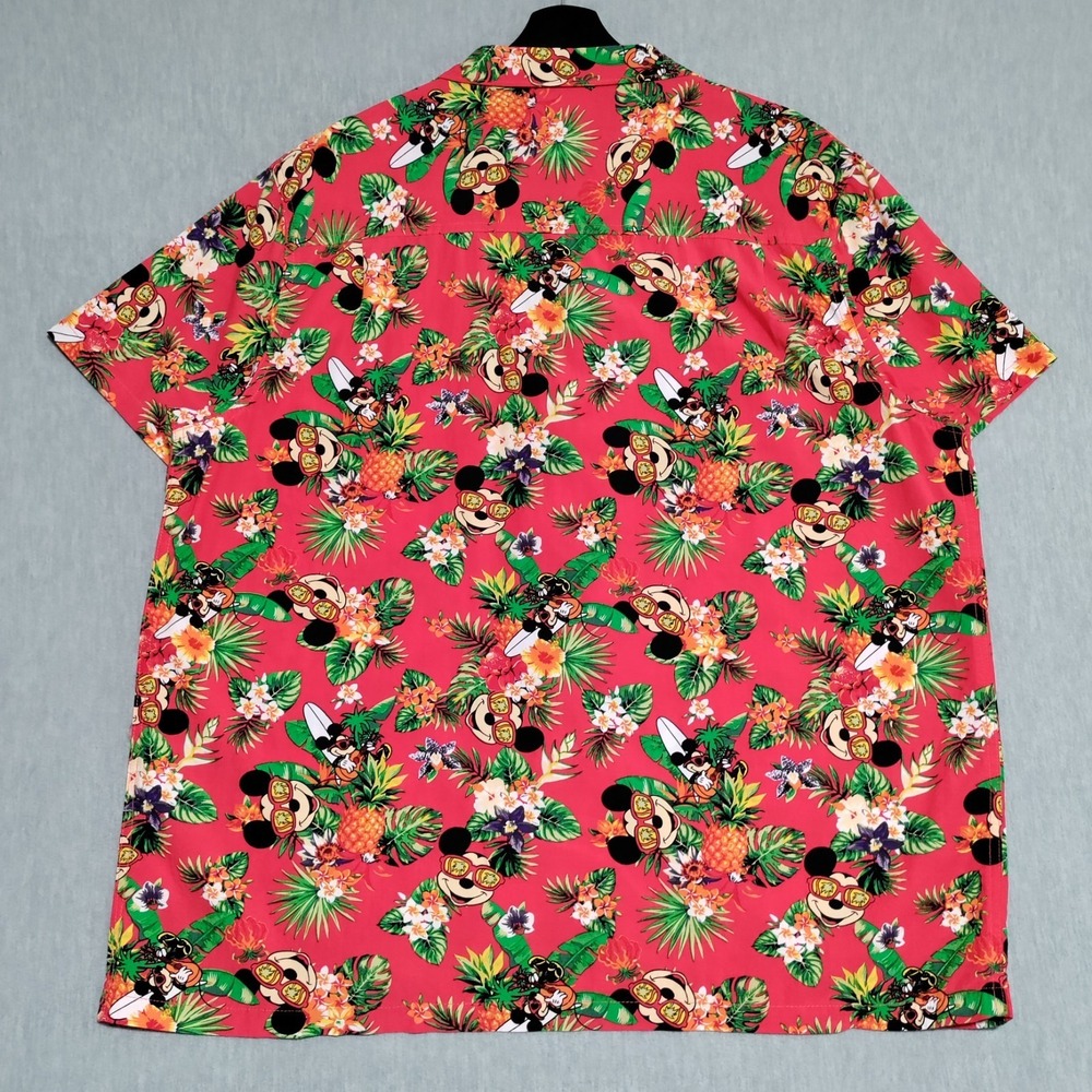 Disney Mickey Mouse Hawaiian Shirt Mens XXL Red Tropical Floral Button Up Aloha - Picture 3 of 12